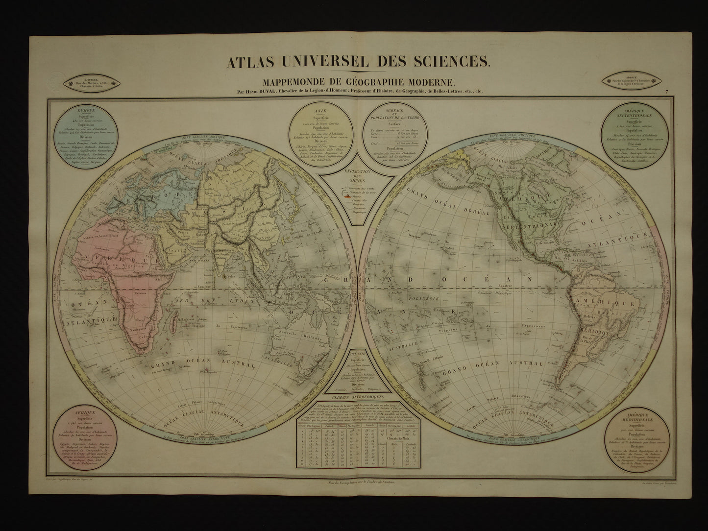 Mappemonde de Geographie moderne 1837 Henri Duval