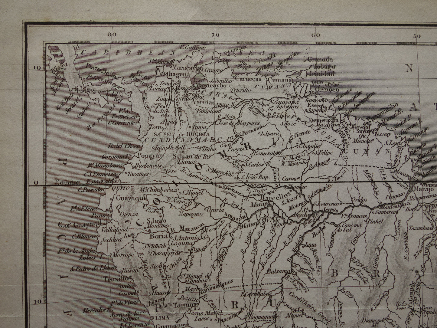 ZUID-AMERIKA oude Engelse kaart uit 1831 met jaartal - antieke landkaart van continent Zuid-Amerika