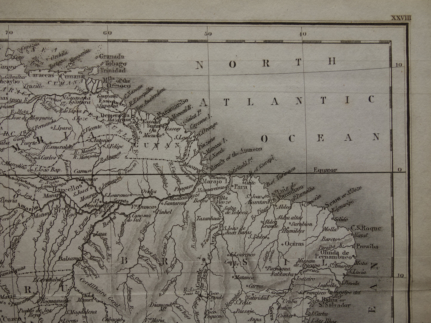 ZUID-AMERIKA oude Engelse kaart uit 1831 met jaartal - antieke landkaart van continent Zuid-Amerika