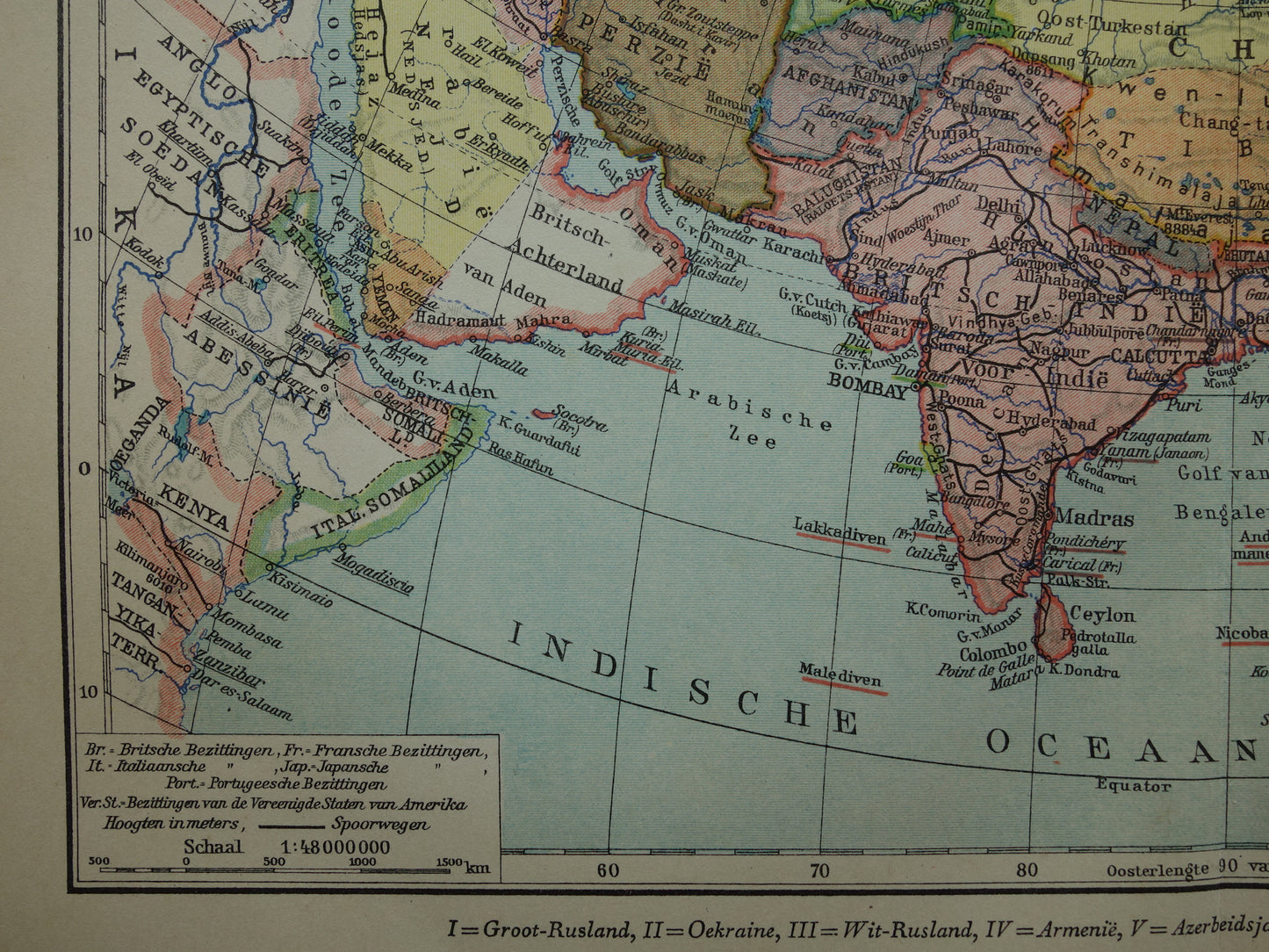 AZIË oude landkaart van continent Azië uit 1936 originele Nederlandse vintage kaart