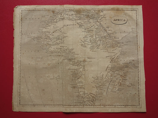 BESCHADIGD Azië en Afrika set van 2 antieke landkaarten uit 1812  Oude kaarten van continent Afrika en Azië