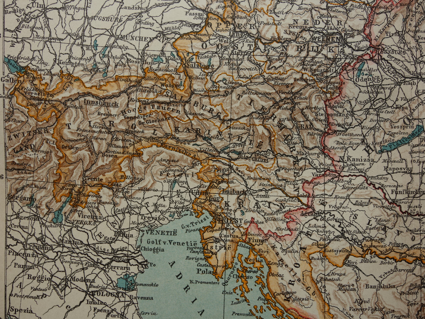 Kaart van Oostenrijk Hongarije uit 1910 originele oude vintage landkaart Tsjechië Slovenië Kroatië