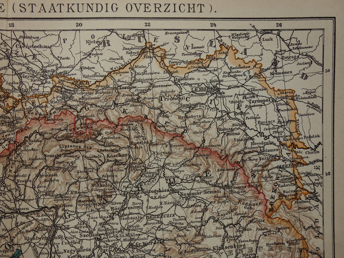 Kaart van Oostenrijk Hongarije uit 1910 originele oude vintage landkaart Tsjechië Slovenië Kroatië