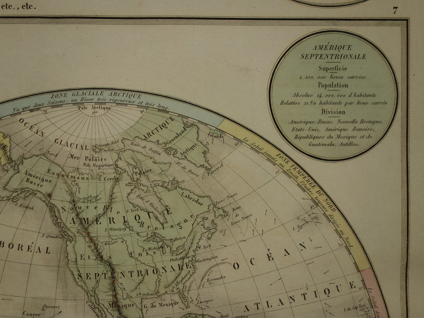 WERELDKAART Zeer mooie oude kaart van de wereld uit 1837 originele antieke handgekleurde Franse landkaart