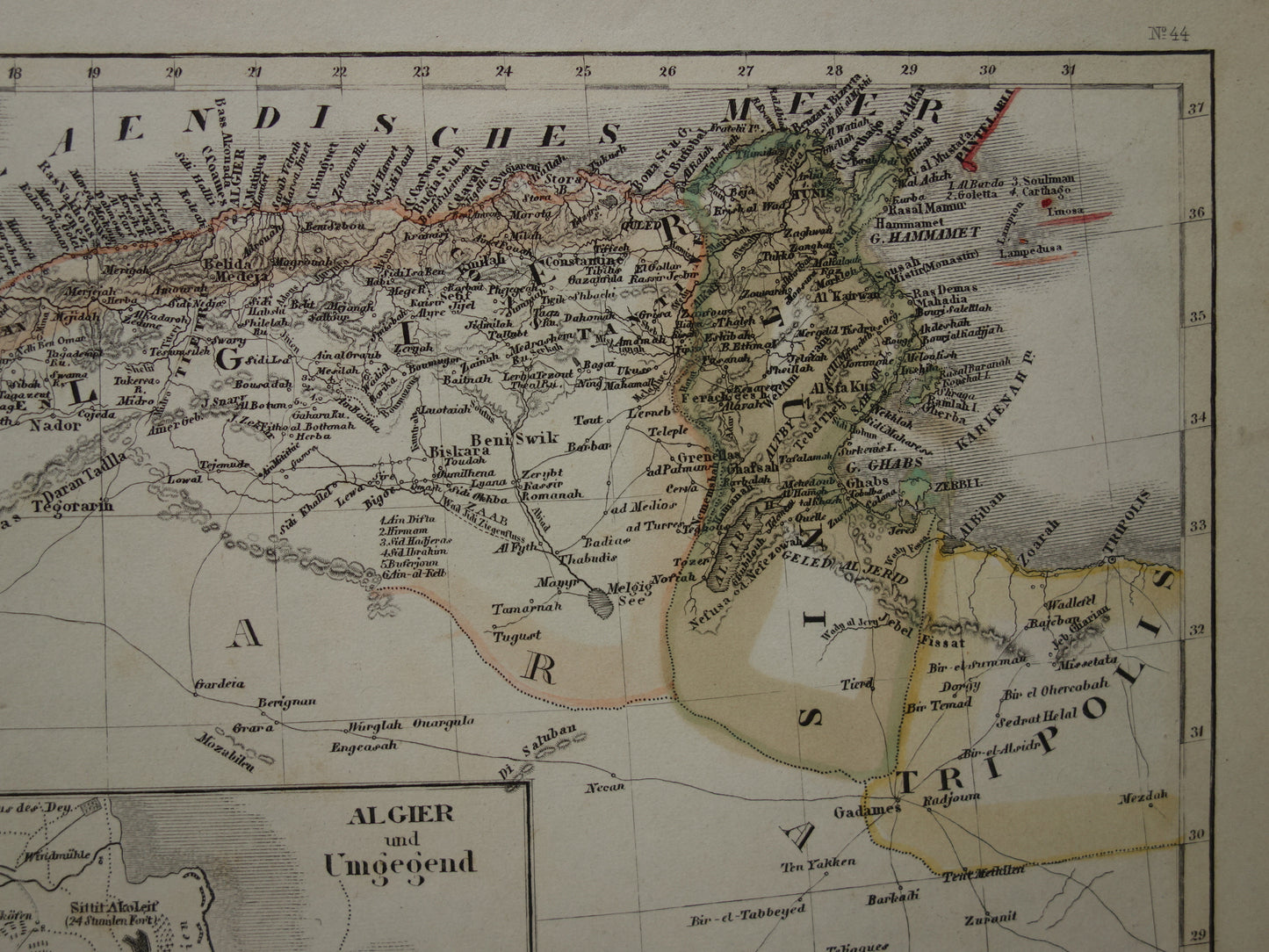 MAROKKO oude kaart van Marokko Algerije en Tunesië 1849 originele antieke landkaart Algiers Constantine en Marakesh plattegrond