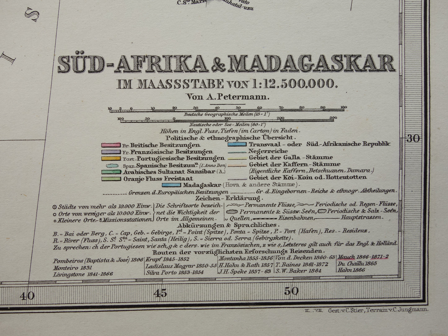 Antieke landkaart van Afrika in 1878 Grote originele 145+ jaar oude kaart van Zuid-Afrika Madagaskar Angola Namibië Botswana Tanzania Congo Mozambique Zambia Route Livingstone Andersson