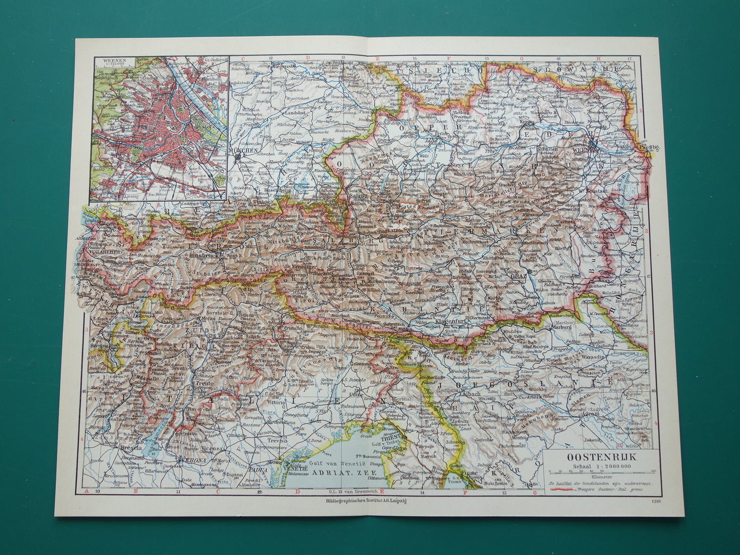 OOSTENRIJK Oude kaart Originele vintage Nederlandse landkaart van Oostenrijk uit 1937 historische kaarten