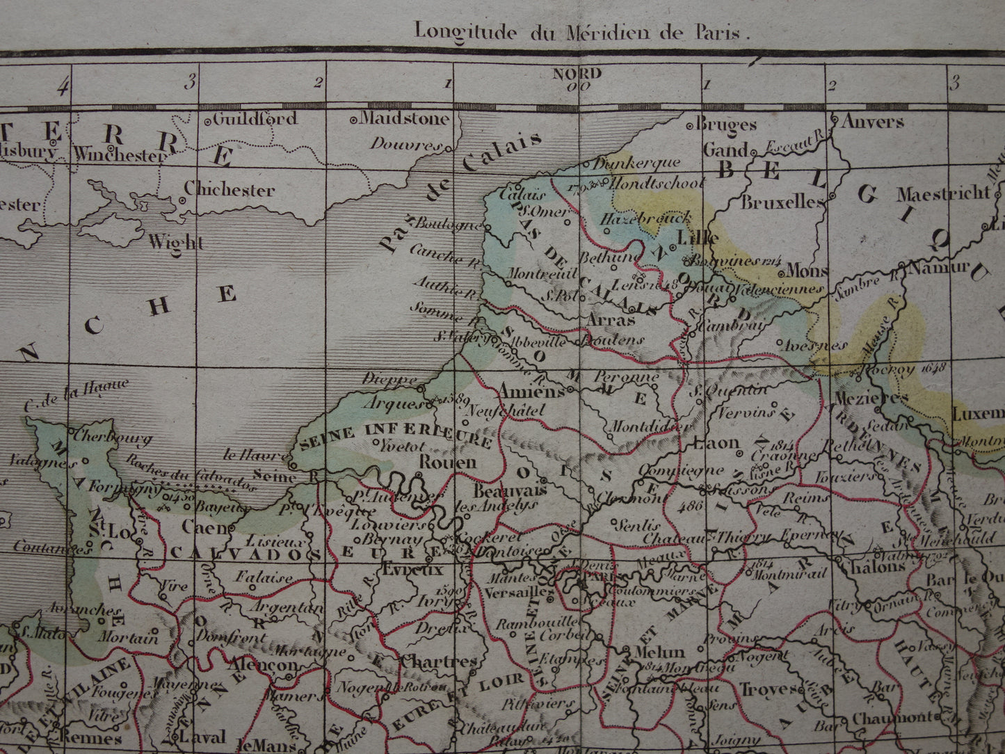 FRANKRIJK oude Franse kaart van Frankrijk uit 1833 originele antieke handgekleurde landkaart Franse departementen