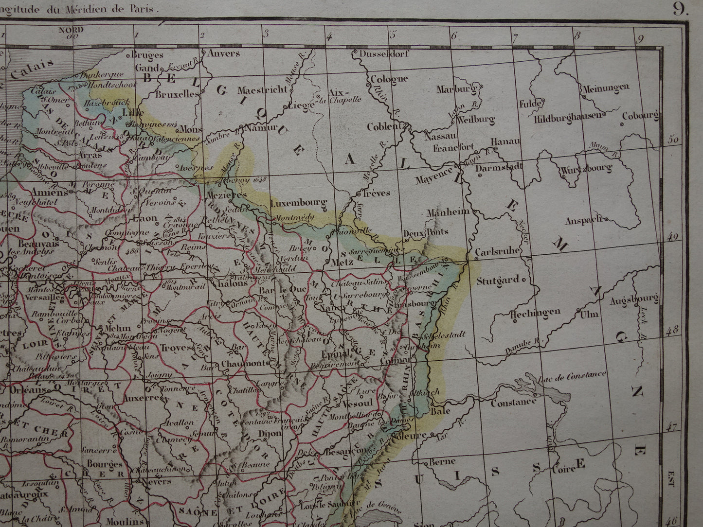 FRANKRIJK oude Franse kaart van Frankrijk uit 1833 originele antieke handgekleurde landkaart Franse departementen