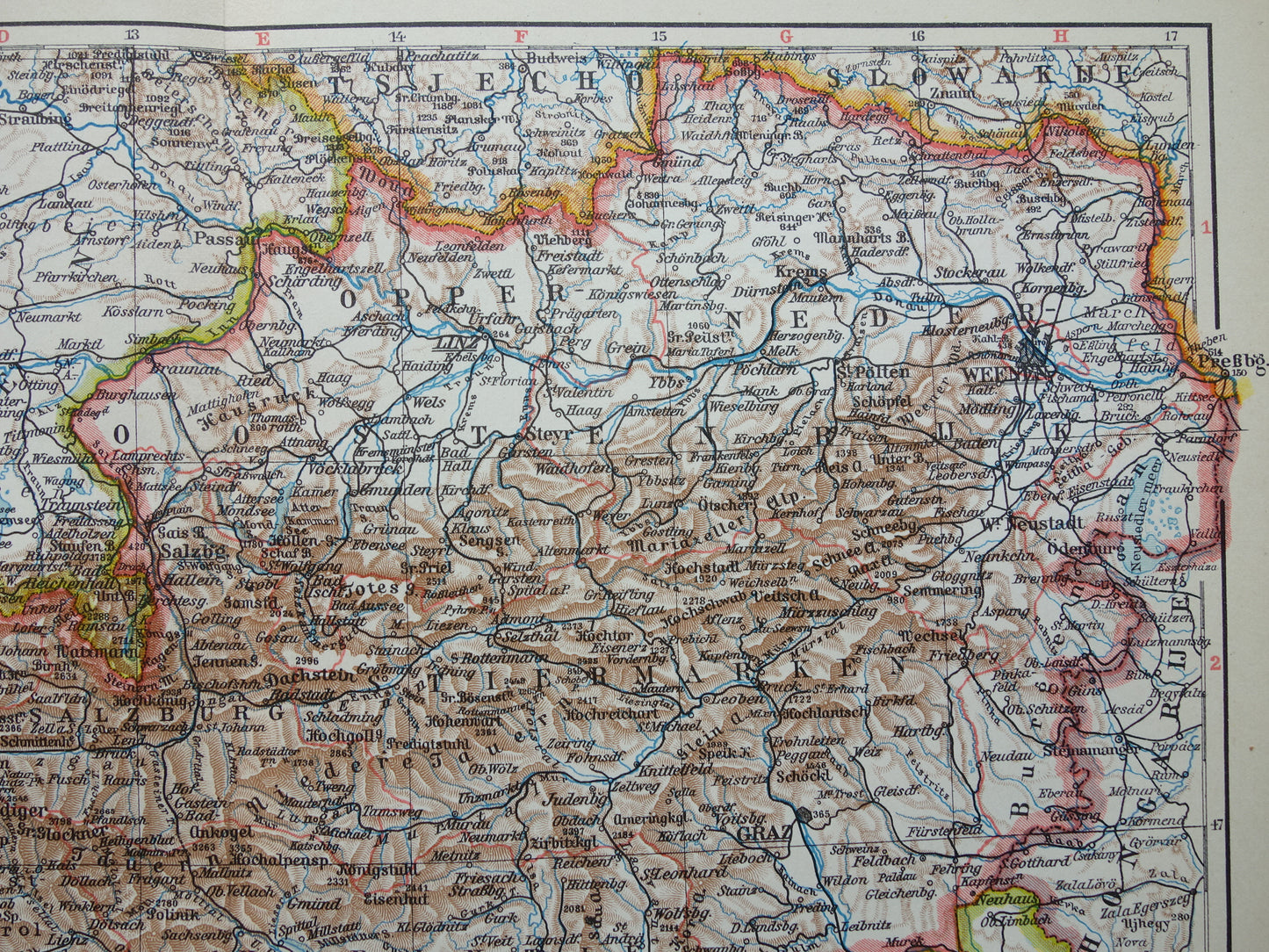 OOSTENRIJK Oude kaart Originele vintage Nederlandse landkaart van Oostenrijk uit 1937 historische kaarten