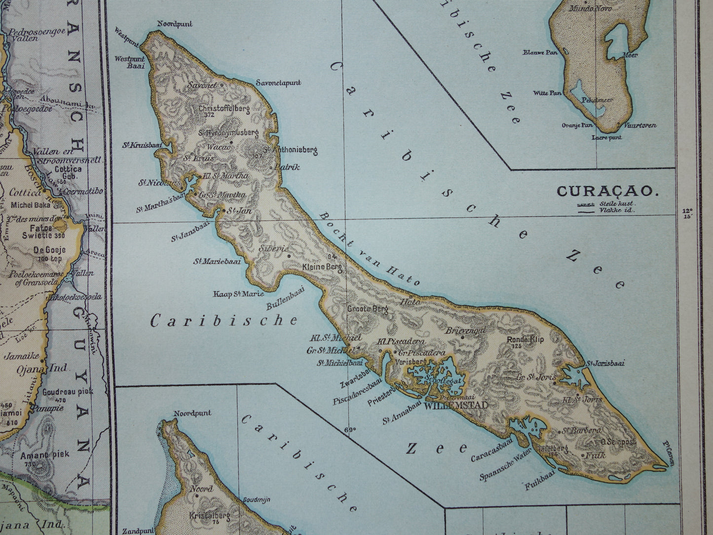 Suriname oude kaart uit 1922 originele antieke Nederlandse landkaart van Suriname en Caraïbisch gebied West-Indië
