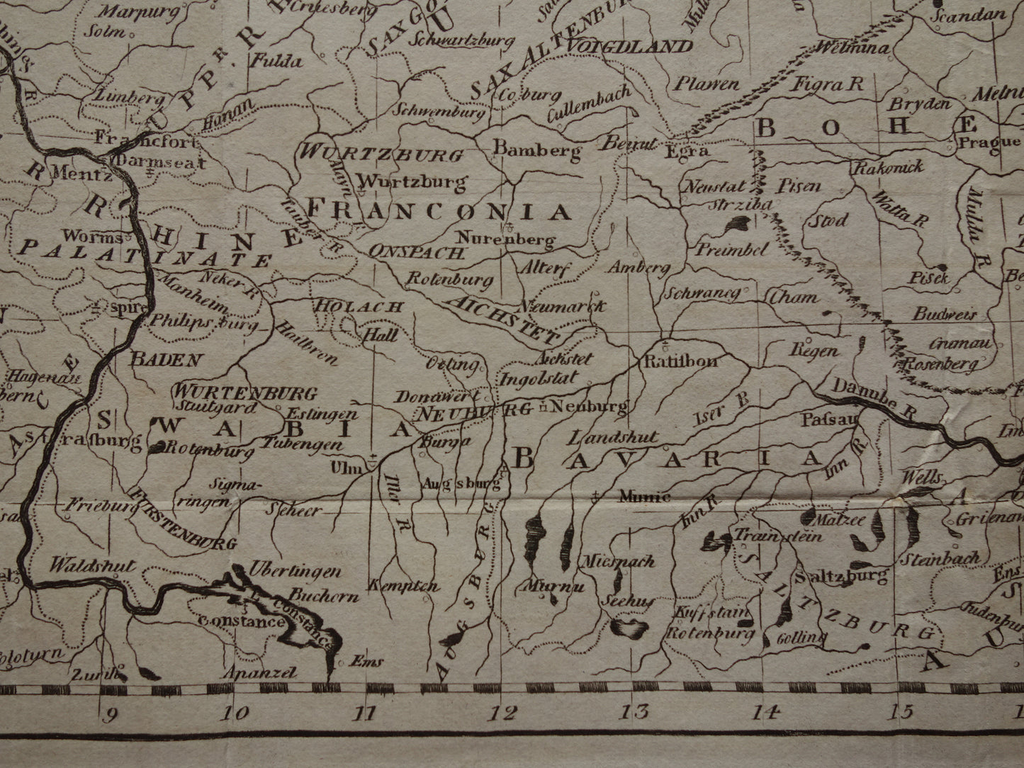 DUITSLAND landkaart 200+ jaar oude kaart van Duitsland / Pruissen / Polen / Tsjechië originele antieke z/w gravure Duitsland