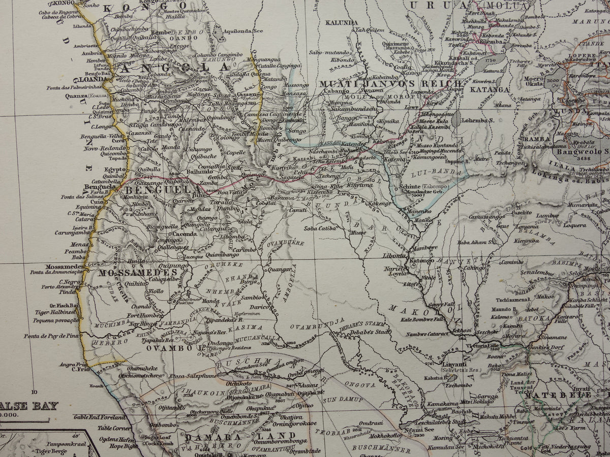 Antieke landkaart van Afrika in 1878 Grote originele 145+ jaar oude kaart van Zuid-Afrika Madagaskar Angola Namibië Botswana Tanzania Congo Mozambique Zambia Route Livingstone Andersson