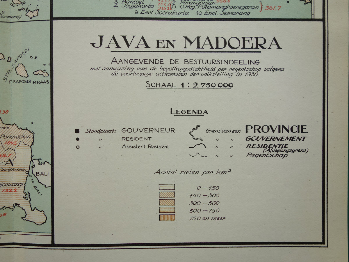Old Map of Java and Madura Indonesia 1935 Original Vintage Dutch Map
