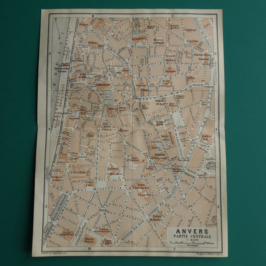 ANTWERPEN oude kaart van Antwerpen centrum België uit 1914 kleine originele antieke plattegrond landkaart
