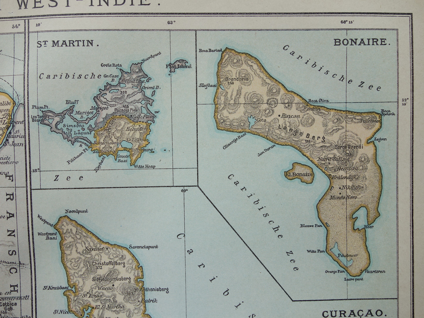 Suriname oude kaart uit 1922 originele antieke Nederlandse landkaart van Suriname en Caraïbisch gebied West-Indië