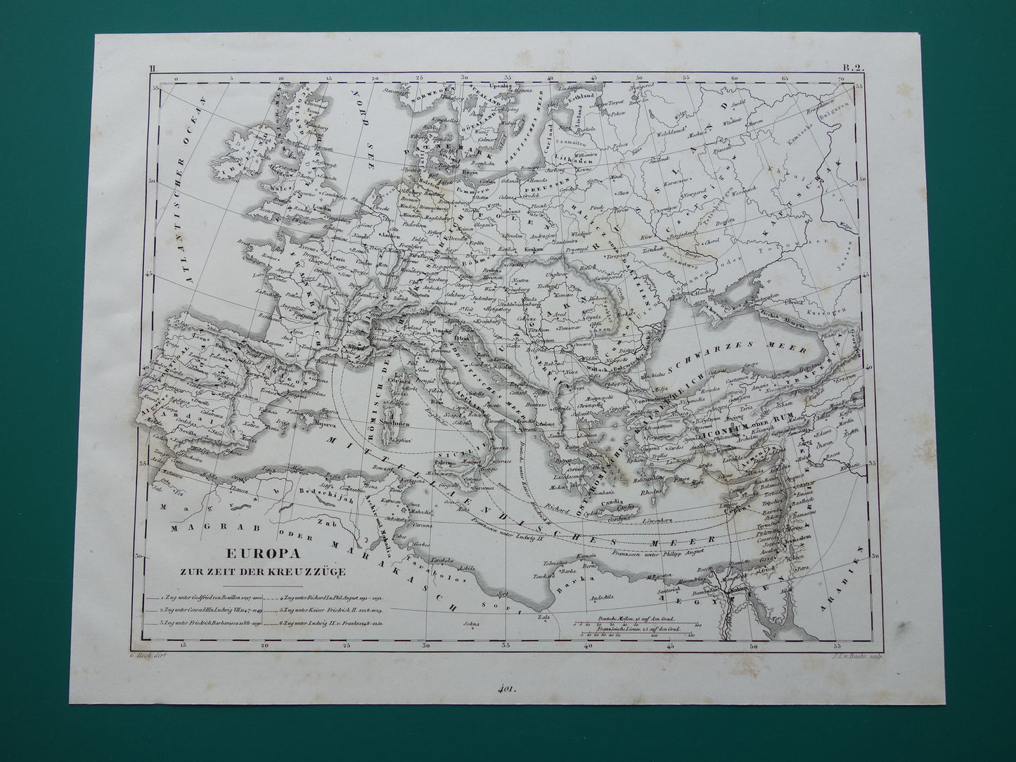 Antieke kaart van EUROPA tijdens kruistochten 175+ jaar oude landkaart van continent uit 1849 - originele vintage historische kaarten