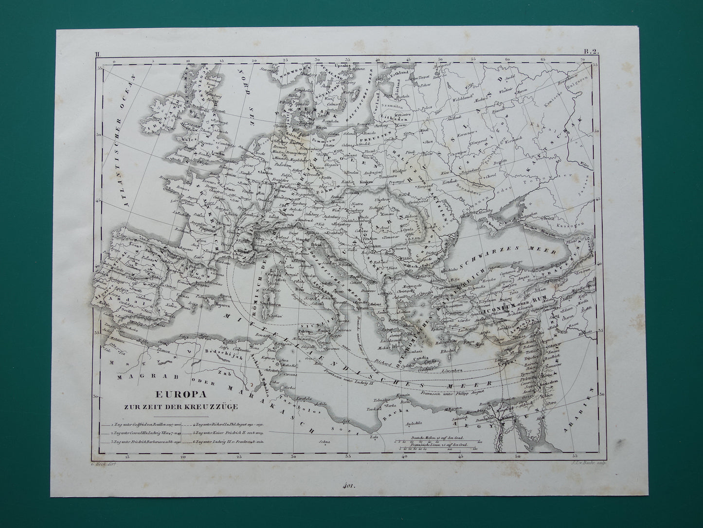 Antique map of Europe during the Crusades 175+ year old map of the continent from 1849 - original vintage historical maps