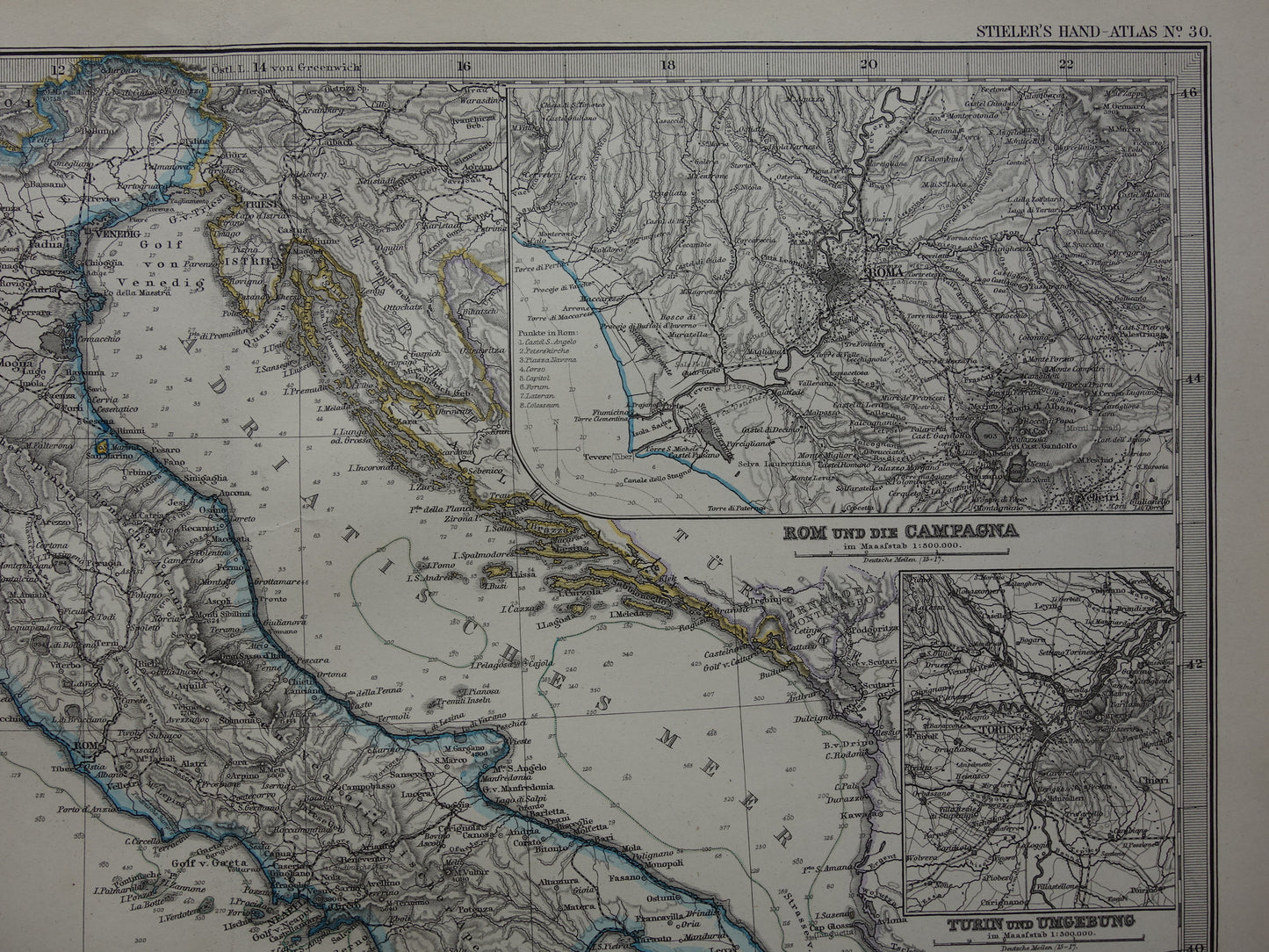 ITALIË antieke kaart van Italië Sicilië Etna Rome Turijn originele 145+ jaar oude landkaart van Italië