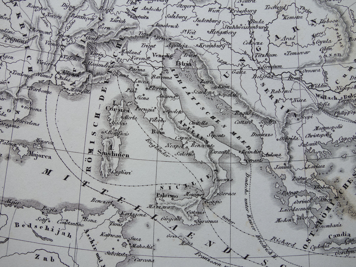 Antieke kaart van EUROPA tijdens kruistochten 175+ jaar oude landkaart van continent uit 1849 - originele vintage historische kaarten