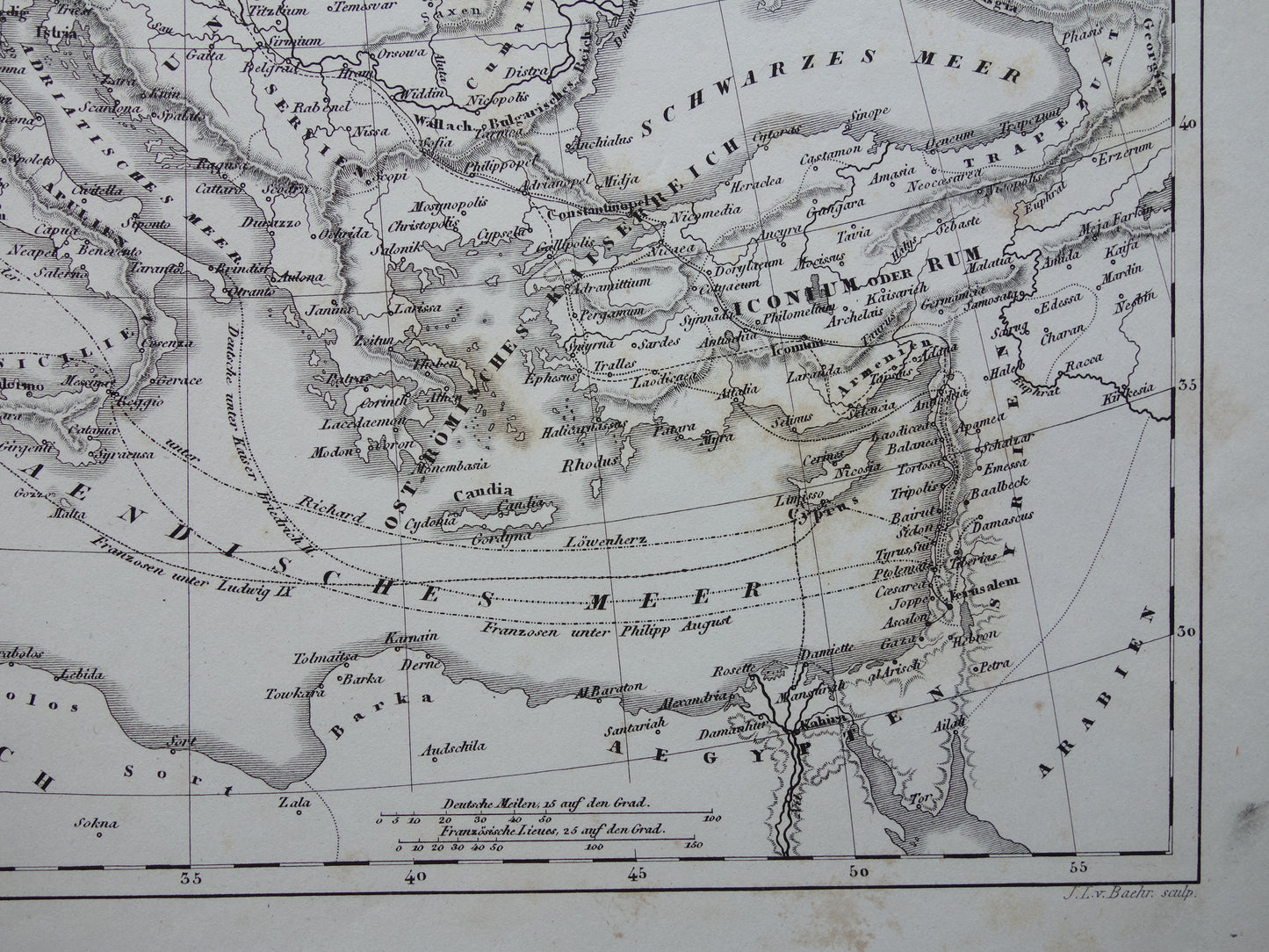 Antieke kaart van EUROPA tijdens kruistochten 175+ jaar oude landkaart van continent uit 1849 - originele vintage historische kaarten