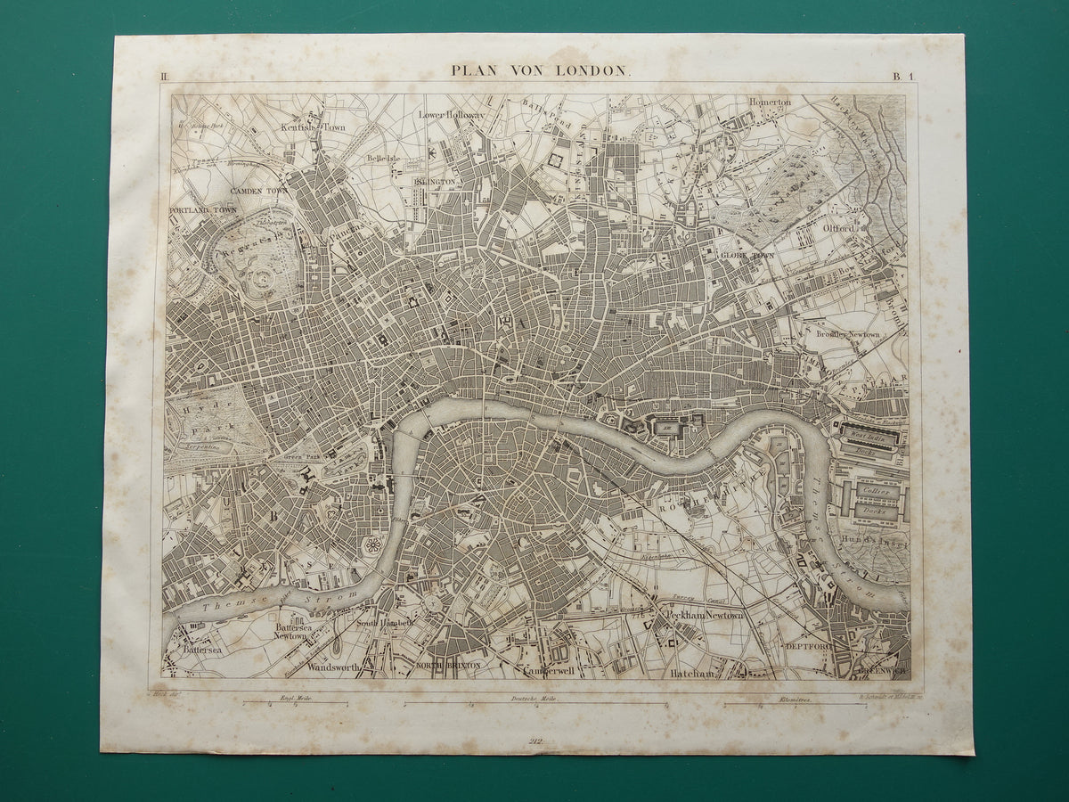 LONDEN Oude kaart van Londen Engeland - Originele 175+ jaar oude plattegrond