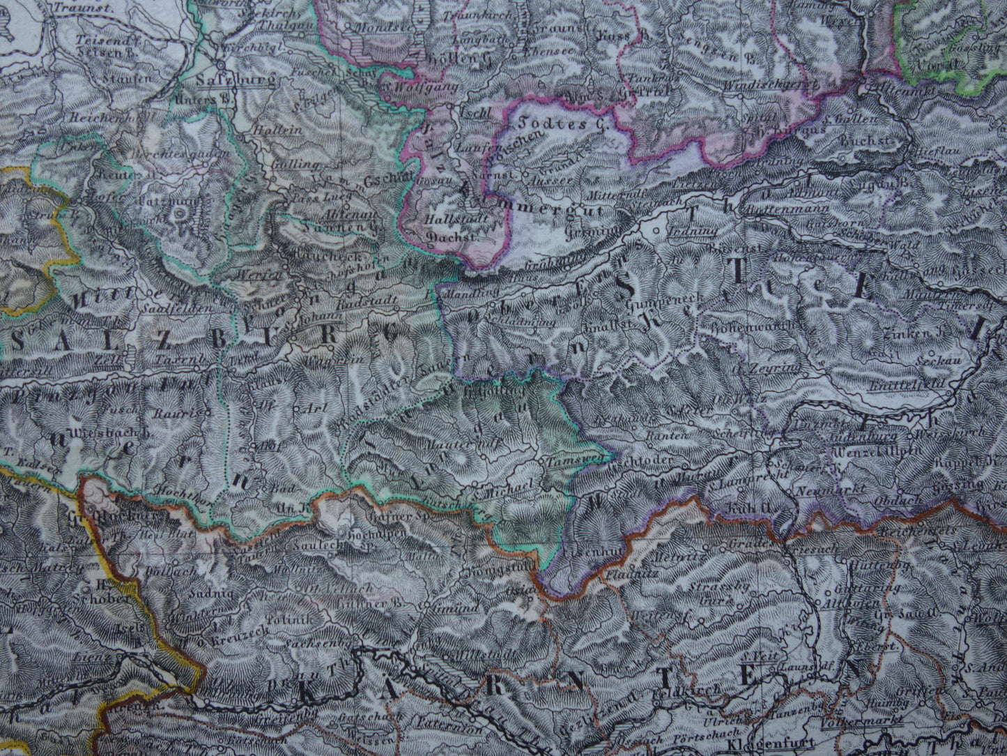 OOSTENRIJK oude kaart van Oostenrijk met Slovenië en Venetië in 1872 Antieke grote handgekleurde landkaart Wenen Graz Tirol