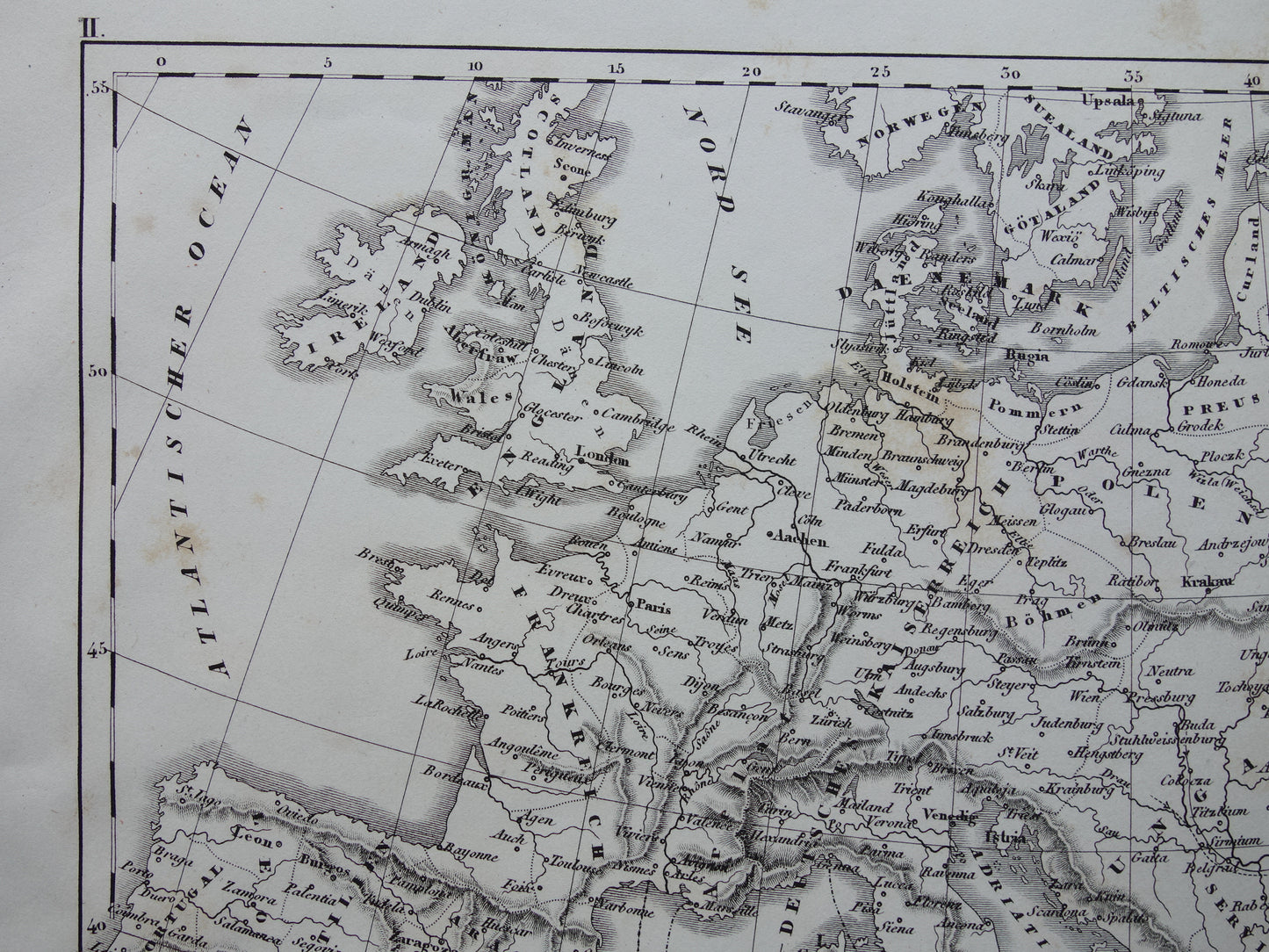 Antieke kaart van EUROPA tijdens kruistochten 175+ jaar oude landkaart van continent uit 1849 - originele vintage historische kaarten