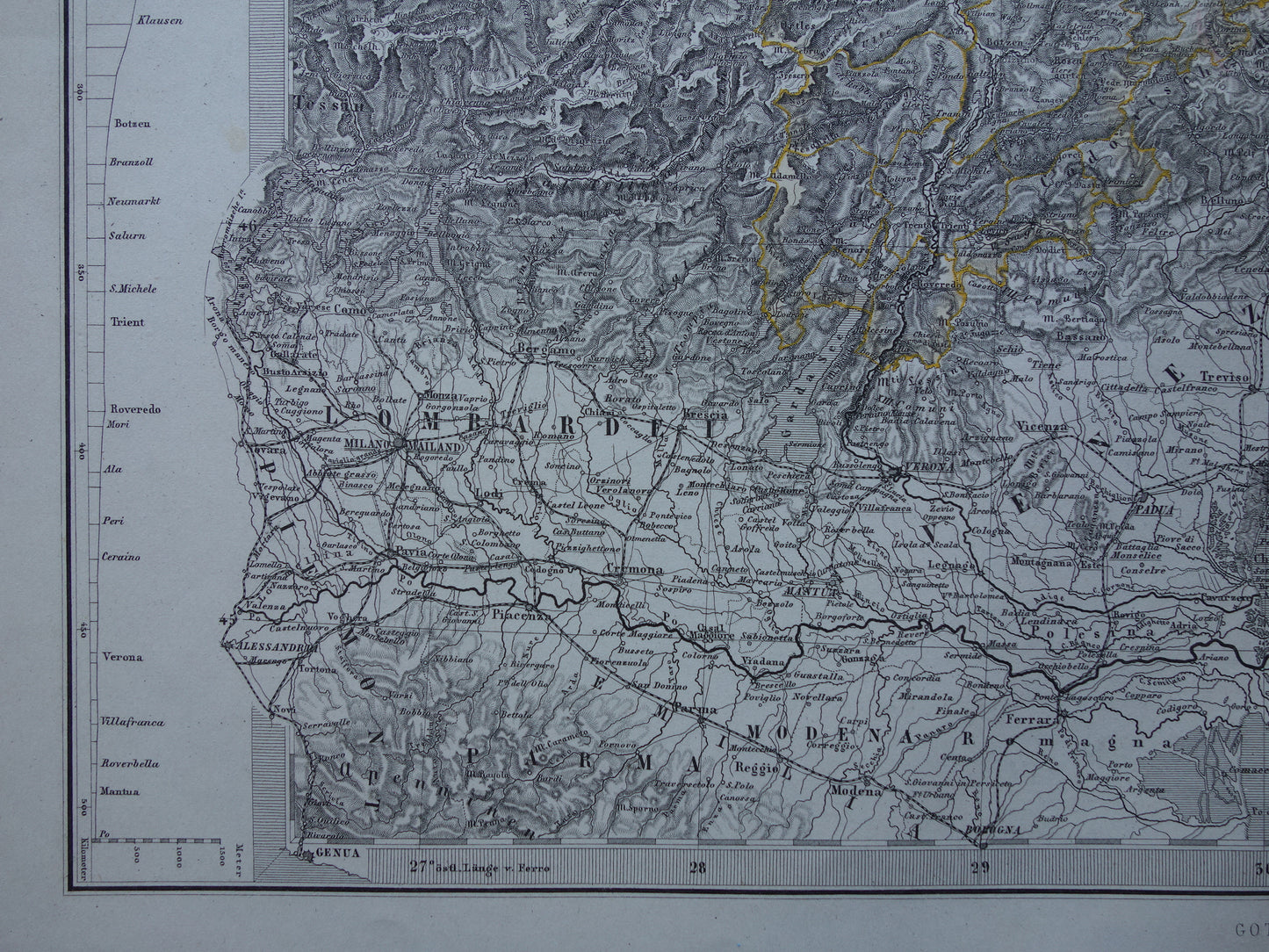 OOSTENRIJK oude kaart van Oostenrijk met Slovenië en Venetië in 1872 Antieke grote handgekleurde landkaart Wenen Graz Tirol