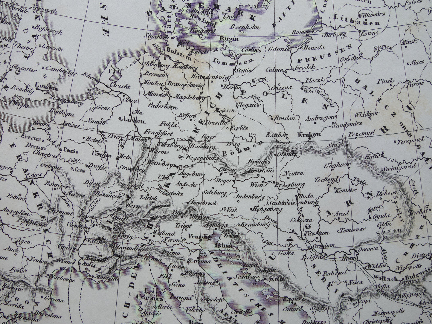 Antieke kaart van EUROPA tijdens kruistochten 175+ jaar oude landkaart van continent uit 1849 - originele vintage historische kaarten
