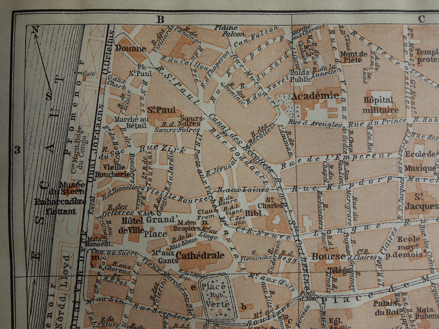 ANTWERPEN oude kaart van Antwerpen centrum België uit 1914 kleine originele antieke plattegrond landkaart