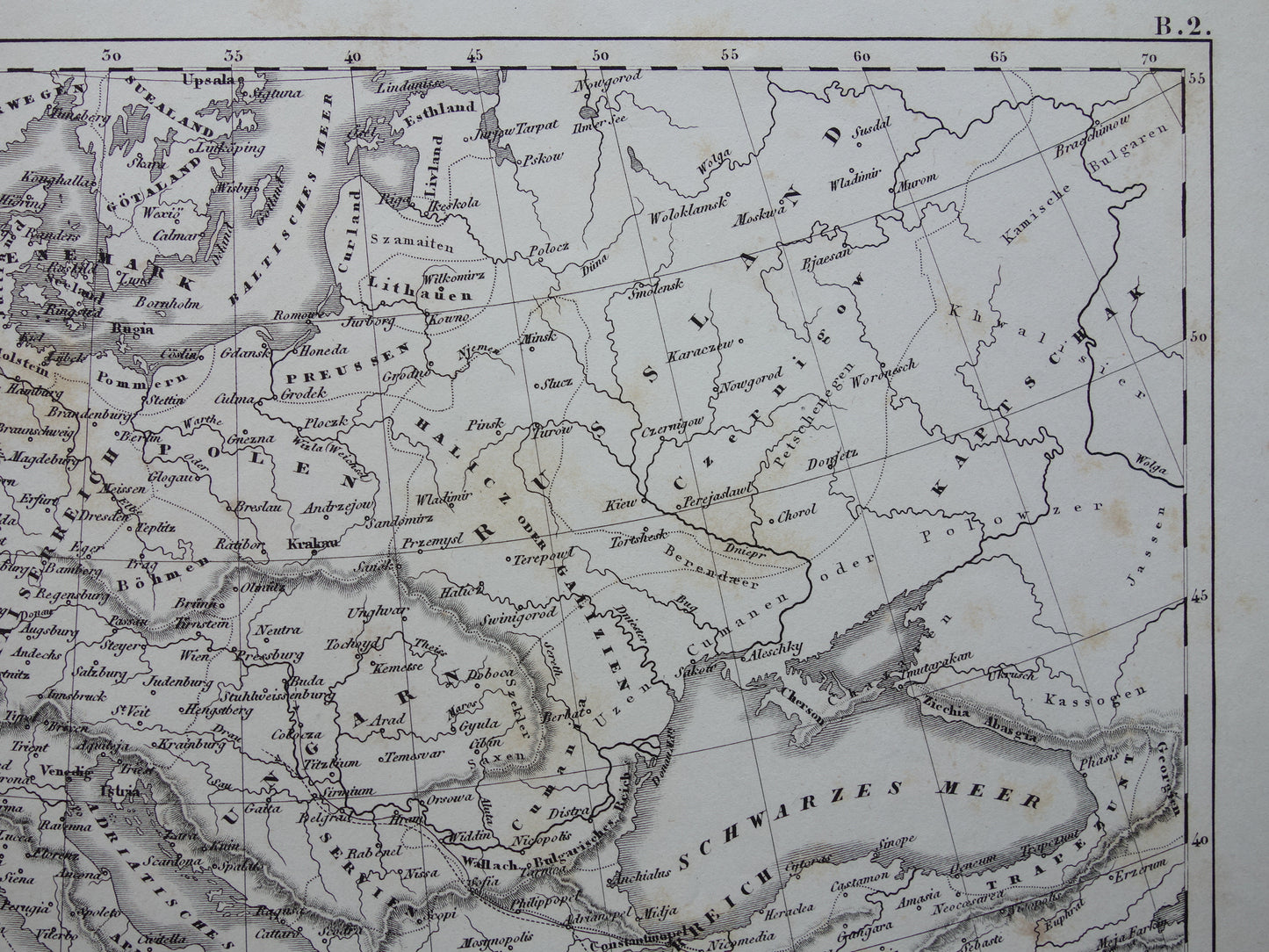 Antieke kaart van EUROPA tijdens kruistochten 175+ jaar oude landkaart van continent uit 1849 - originele vintage historische kaarten