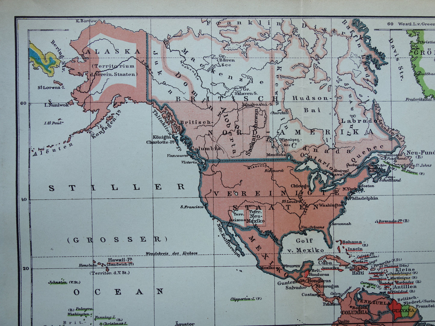 Oude wereldkaart van Staatsvormen en Koloniale bezittingen 1908 originele antieke kaart met jaartal