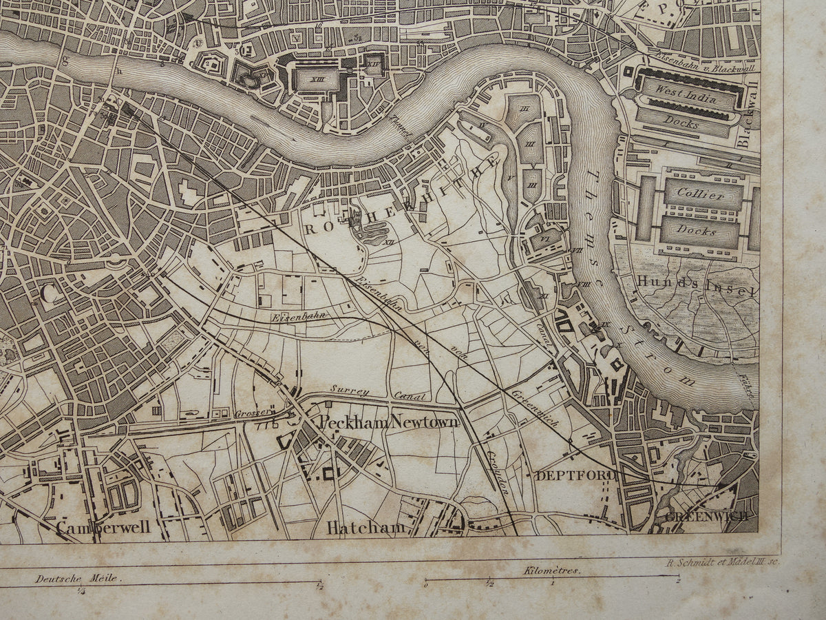 LONDON Old Map of London England - Original 175+ year old map