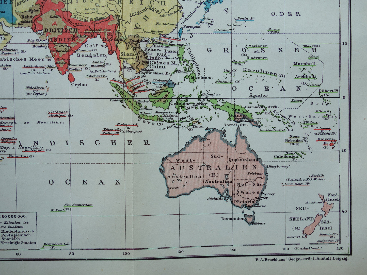 Oude wereldkaart van Staatsvormen en Koloniale bezittingen 1908 originele antieke kaart met jaartal