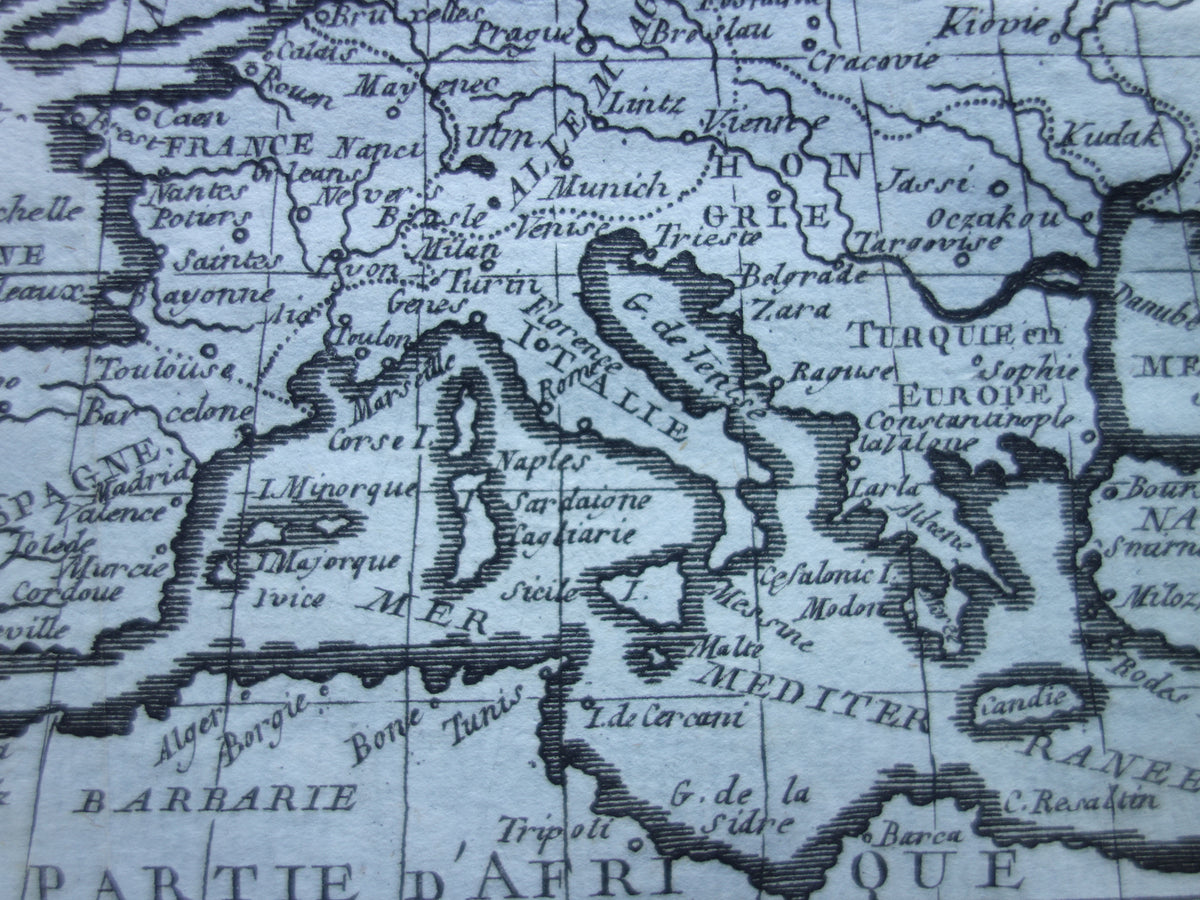260+ jaar oude landkaart van Europa 1759 originele antieke kaart continent Europa klein formaat