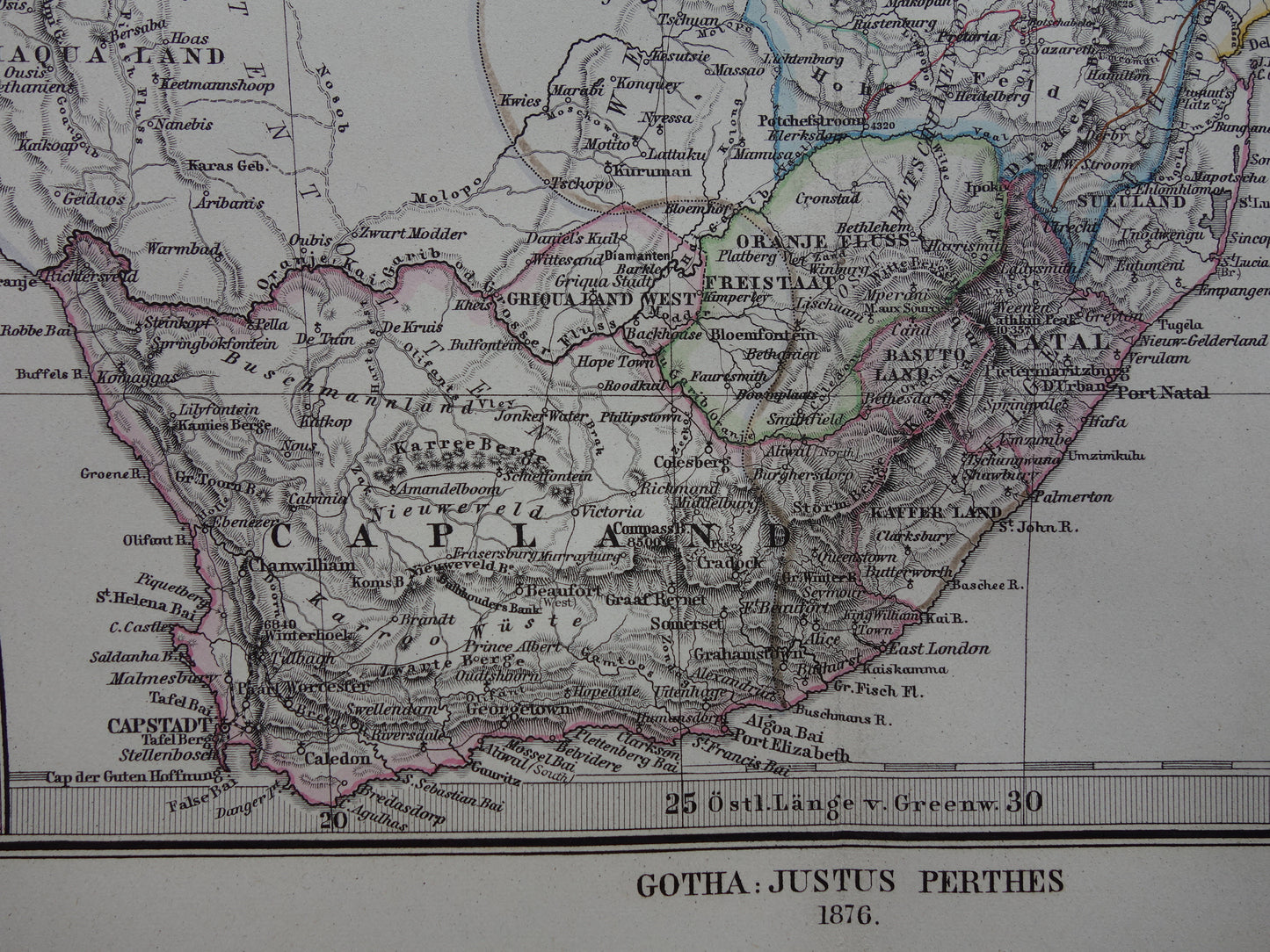 Antieke landkaart van Afrika in 1876 Grote originele 145+ jaar oude kaart van Zuid-Afrika Madagaskar Angola Namibië Botswana Tanzania Congo Mozambique Zambia Route Livingstone Andersson