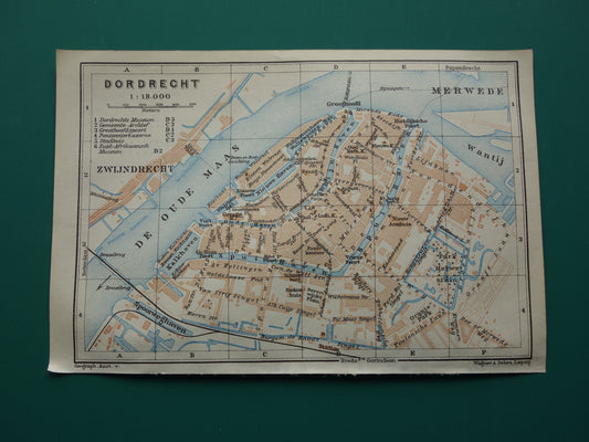 DORDRECHT oude kaart van Dordrecht uit 1914 kleine originele antieke plattegrond Nederland