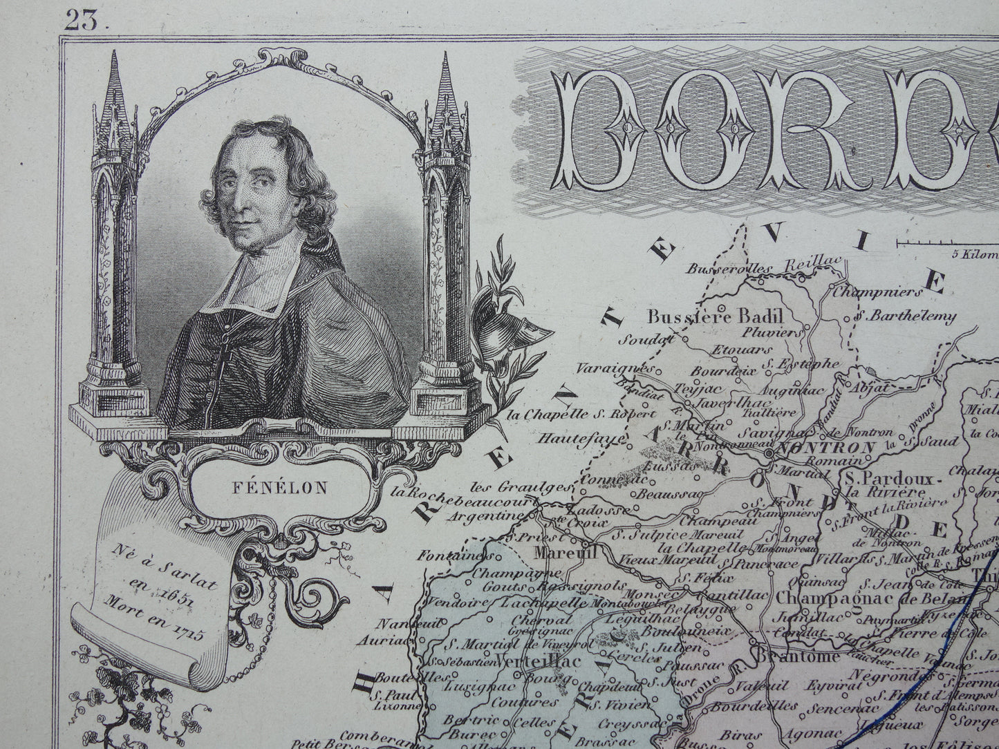 Oude kaart van Dordogne uit 1870 originele antieke landkaart Périgueux departement Frankrijk