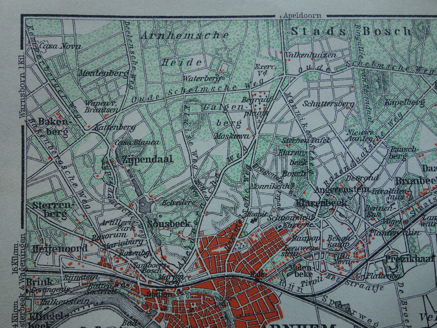 ARNHEM 1904 kleine antieke landkaart / plattegrond van Arnhem en omgeving originele oude kaart Velp Rozendaal