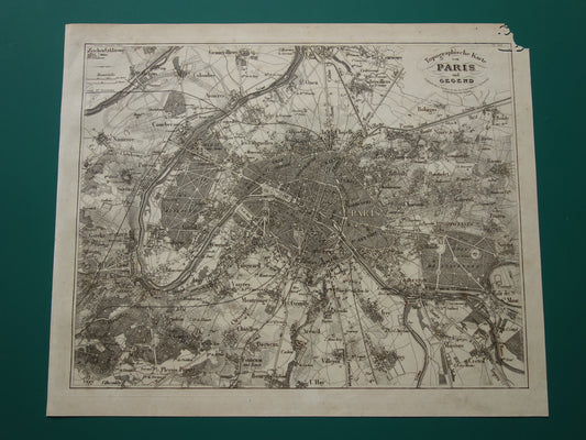 PARIJS Oude kaart van Parijs Frankrijk - Originele 175+ jaar oude plattegrond