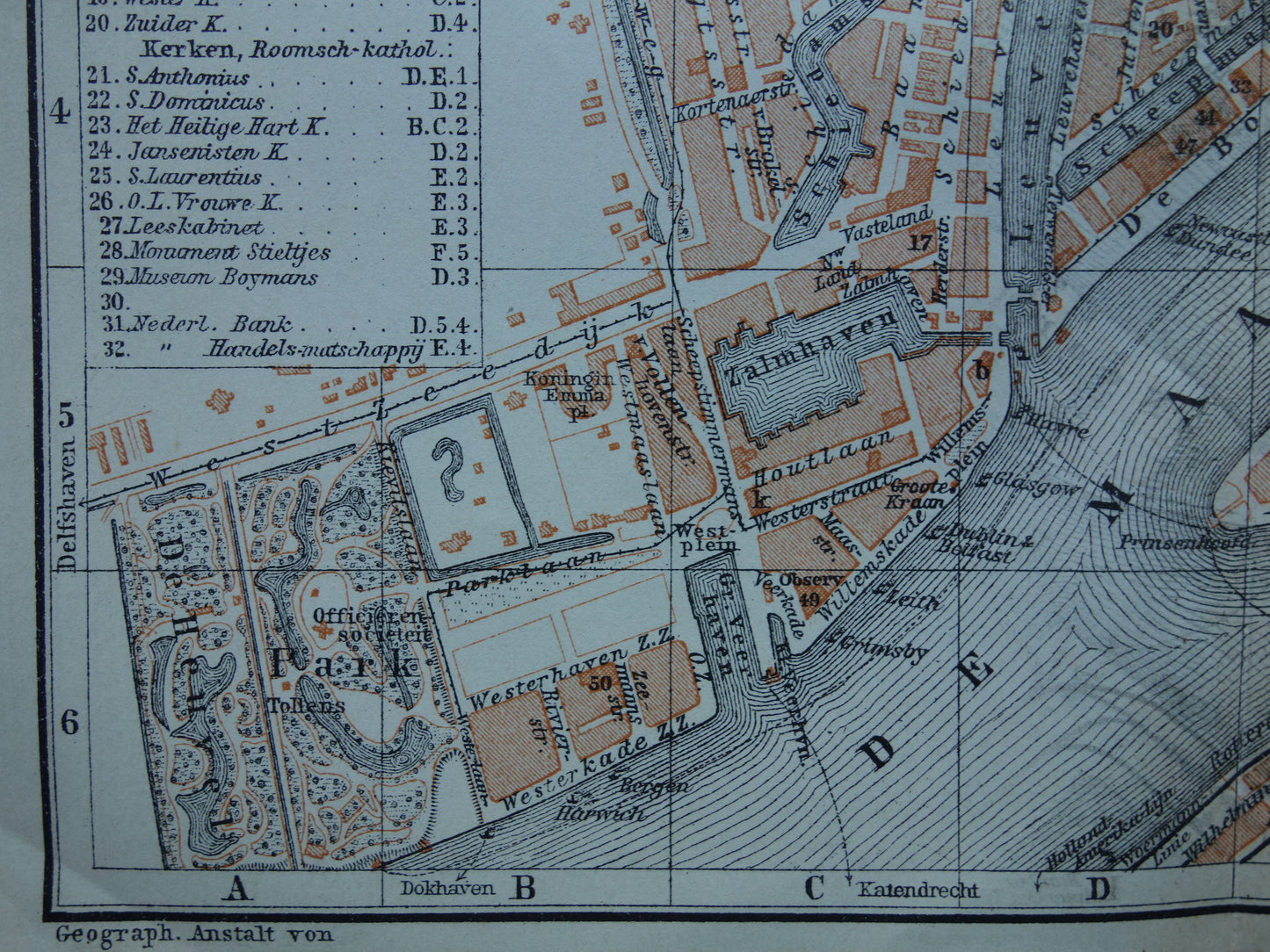 ROTTERDAM oude kaart van Rotterdam uit 1904 originele antieke plattegrond vintage landkaart