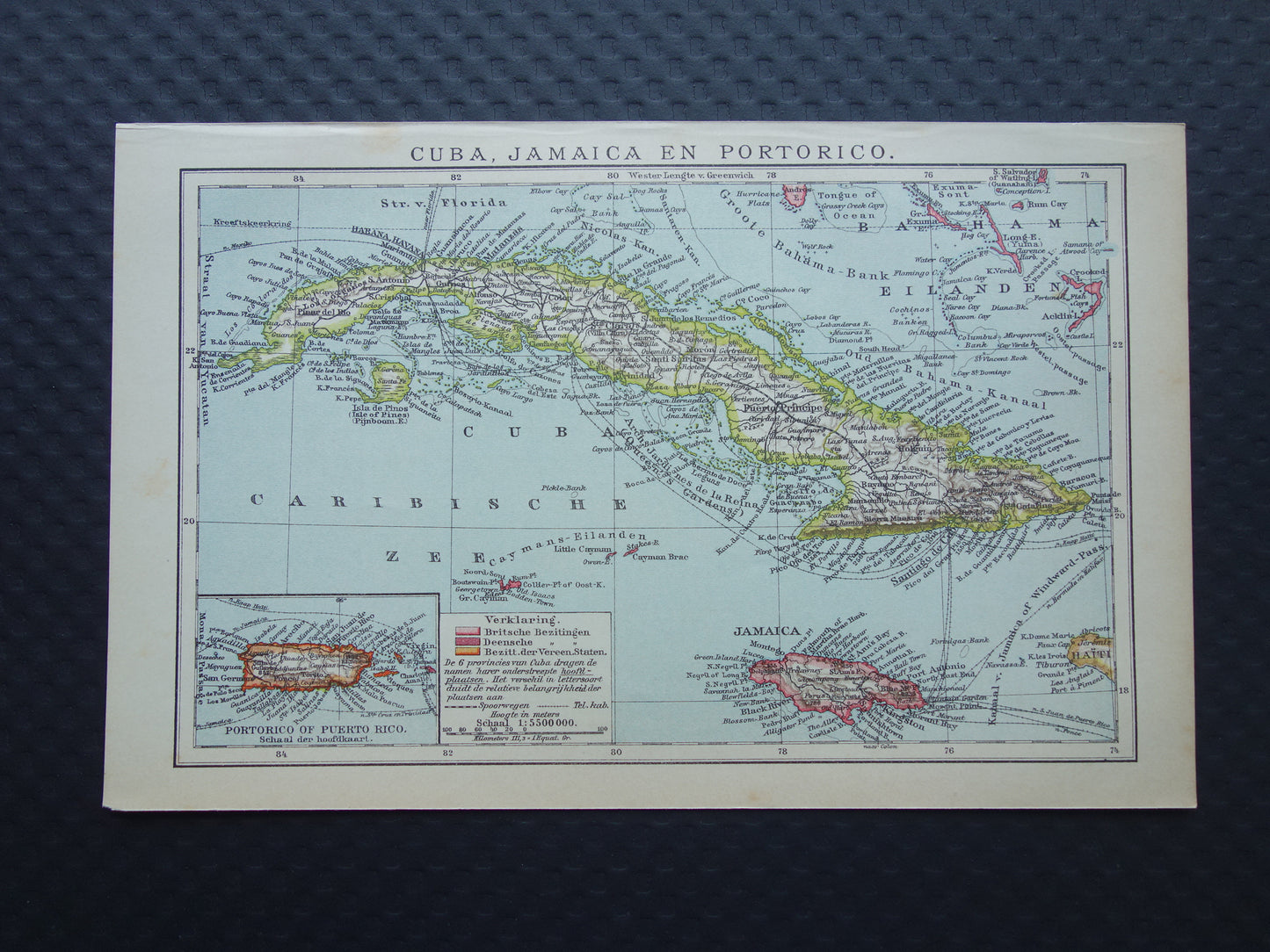 CUBA Oude landkaart van Cuba en Jamaica Klein formaat Nederlandse kaart