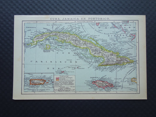CUBA Oude landkaart van Cuba en Jamaica Klein formaat Nederlandse kaart