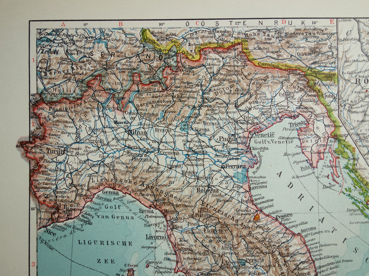 Oude kaart van Italië uit 1935 Originele vintage Nederlandse landkaart van Italië
