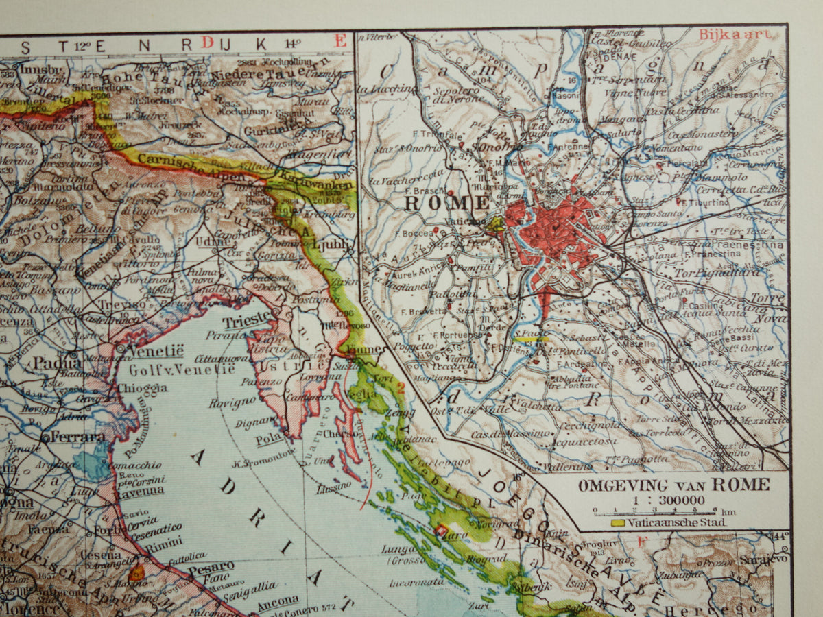 Oude kaart van Italië uit 1935 Originele vintage Nederlandse landkaart van Italië