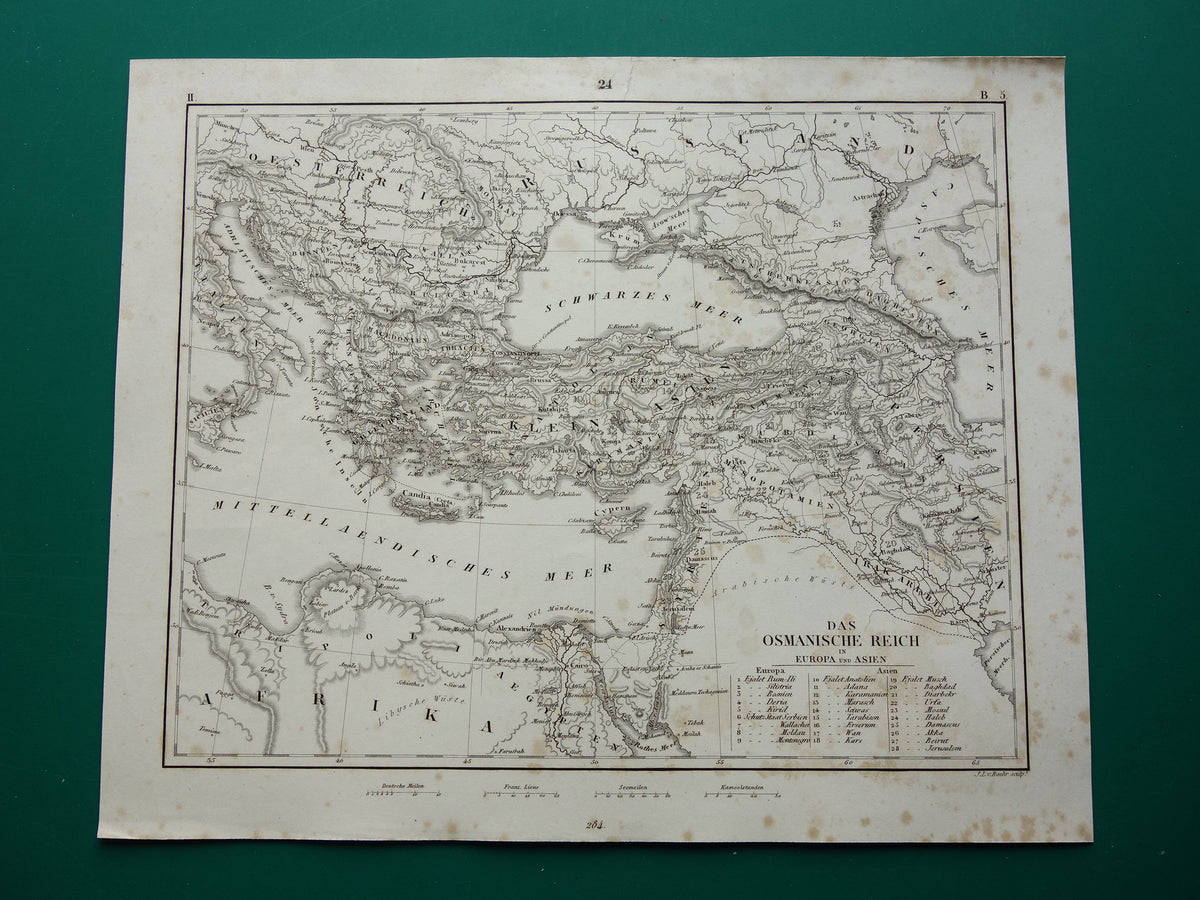 OSMAANSE RIJK Oude landkaart van Turkije uit 1849 historische kaart Ottomaanse Rijk z/w