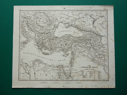 OSMAANSE RIJK Oude landkaart van Turkije uit 1849 historische kaart Ottomaanse Rijk z/w