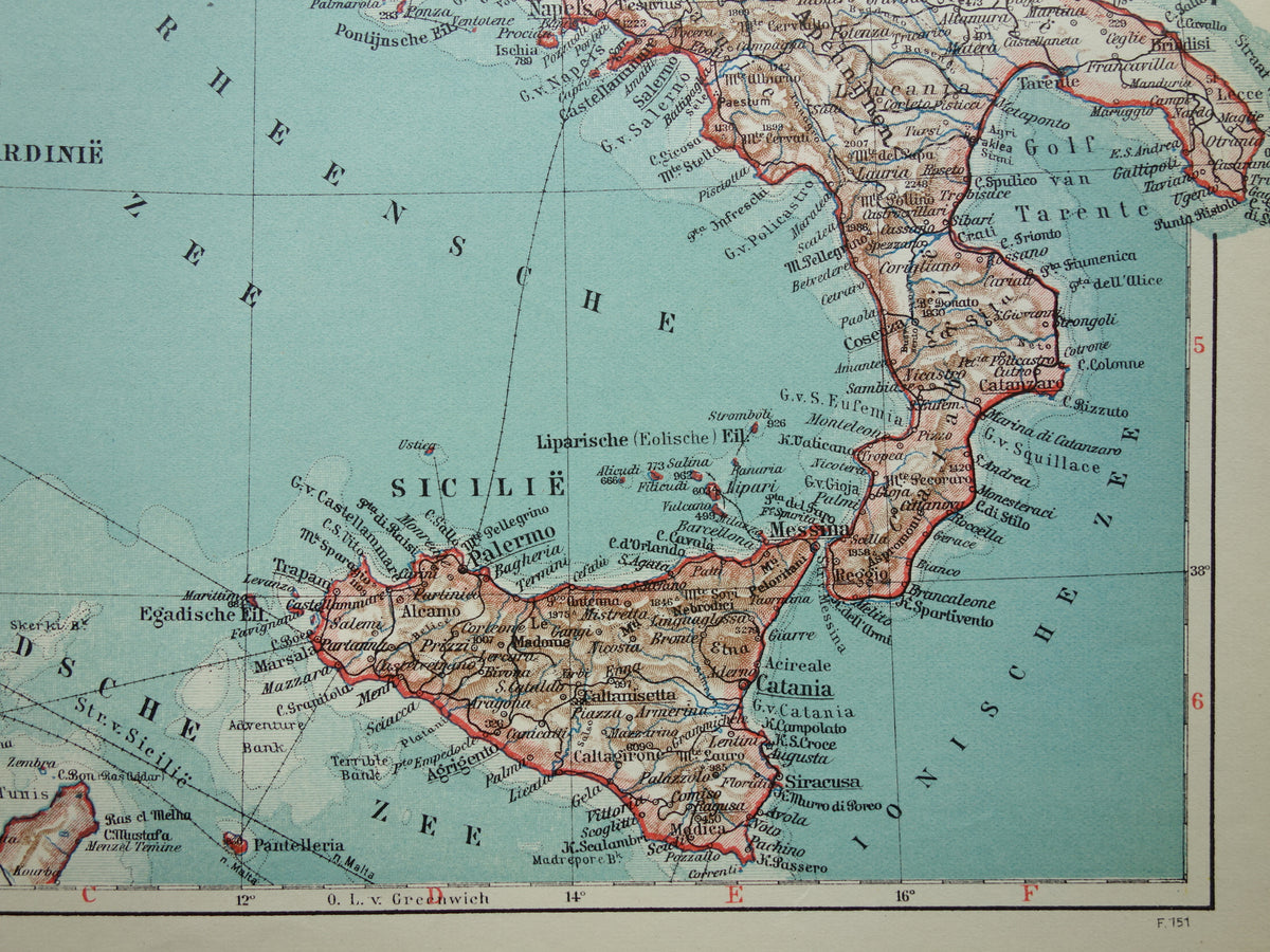 Oude kaart van Italië uit 1935 Originele vintage Nederlandse landkaart van Italië