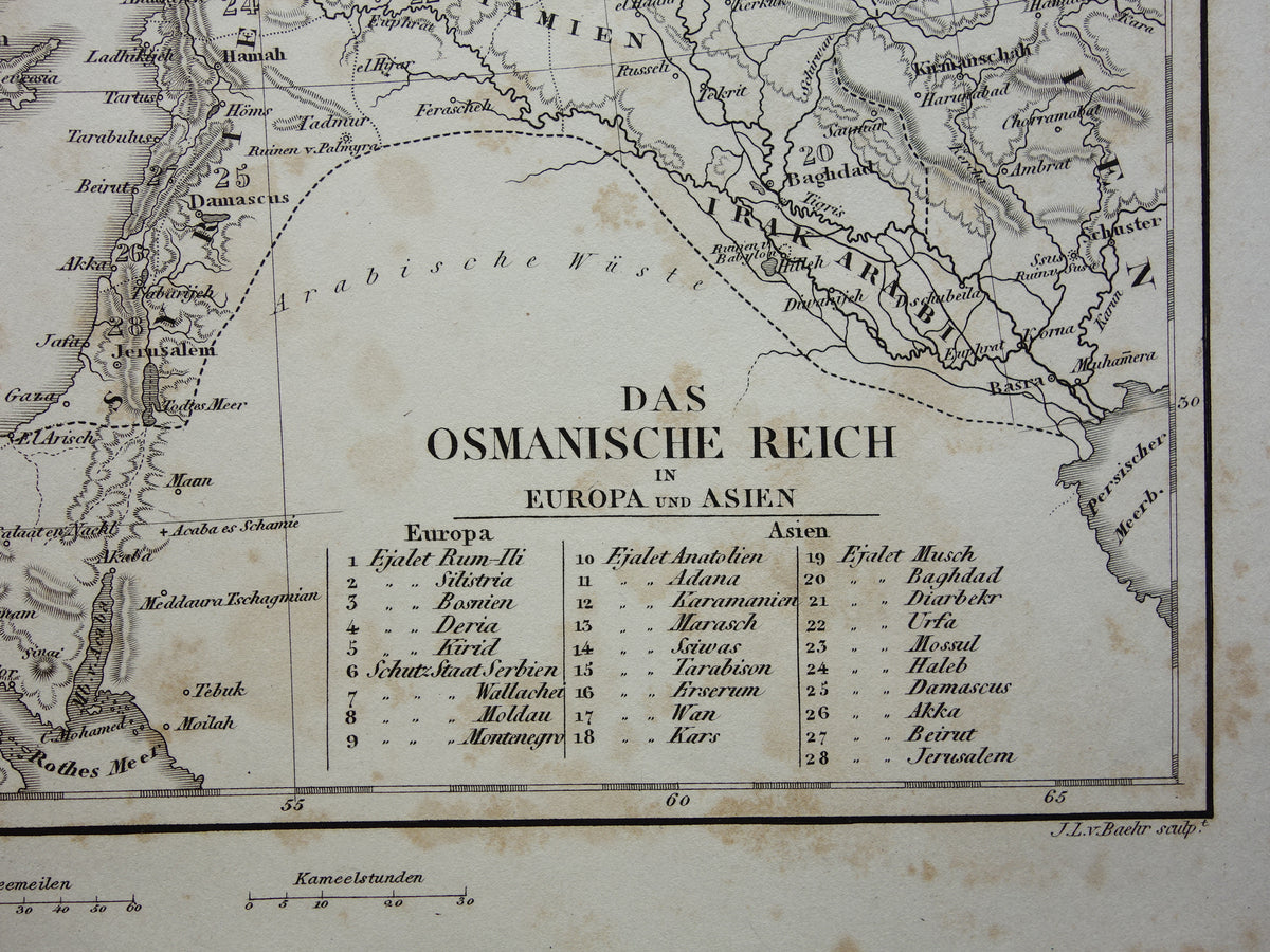 OSMAANSE RIJK Oude landkaart van Turkije uit 1849 historische kaart Ottomaanse Rijk z/w